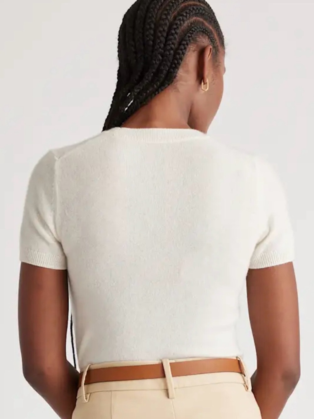 Quince 100% Cashmere Short Sleeve Cream Top - Picture 2 of 7